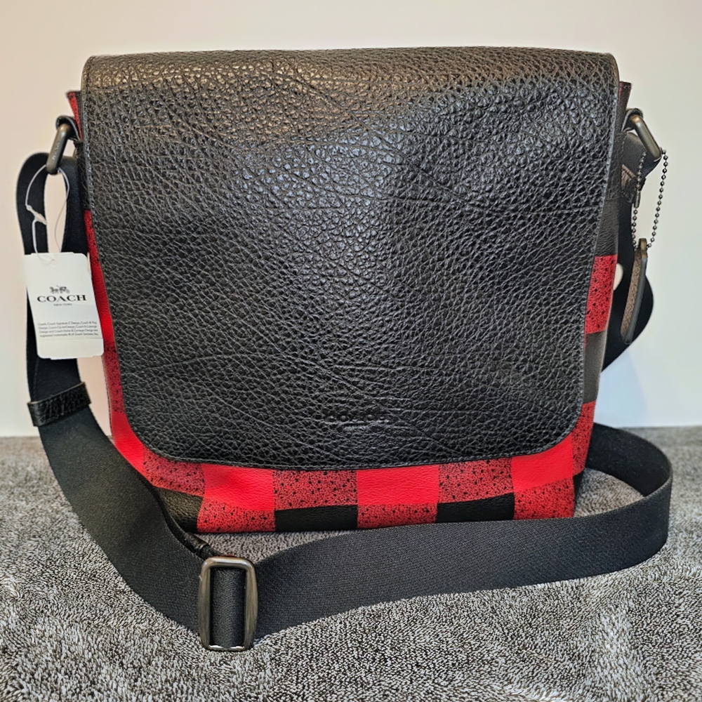 Coach Charles Small Messenger Bag – Plaid Red - Brand New w/ Tags